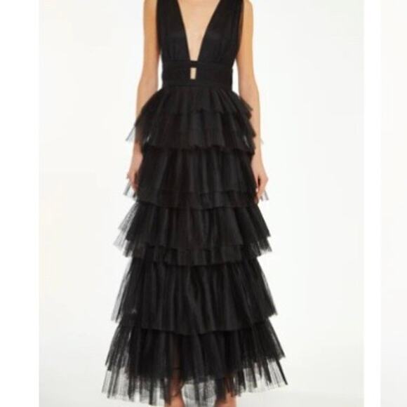 True Decadence Eliza Plunge V-Neck Layered Tulle  Dress in Black Size US 10 NWT - Picture 1 of 8